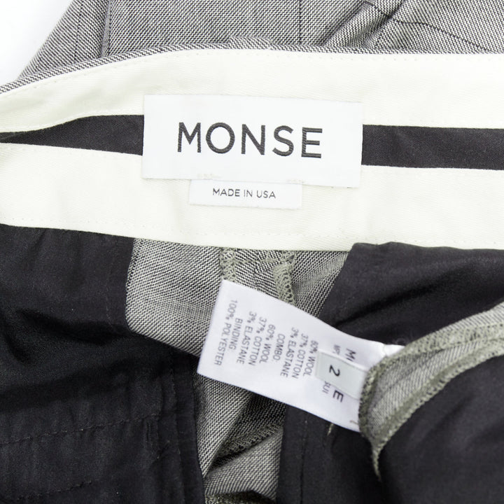 MONSE grey wool  contrast checkered turn up hem trousers US2 S