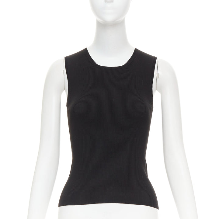 HERMES Vintage black cotton ribbed body con round neck vest XS