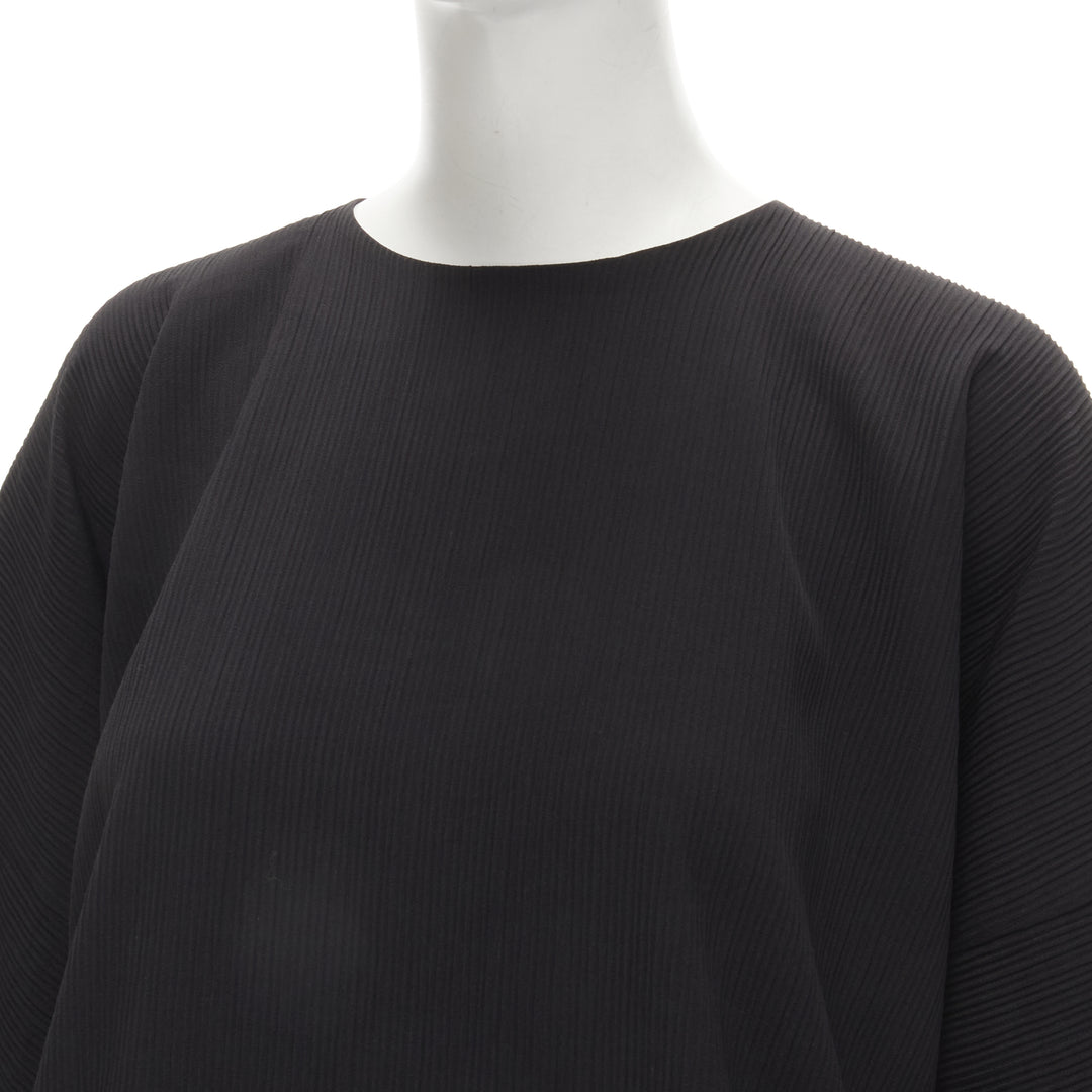 SOLACE LONDON Lulu black structural contrasting pleat satin hem boxy dress UK8 S