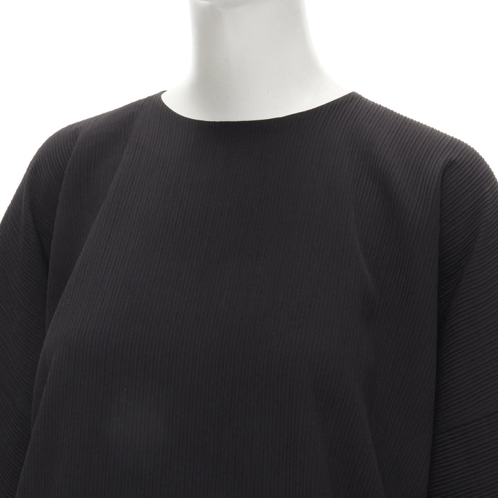SOLACE LONDON Lulu black structural contrasting pleat satin hem boxy dress UK8 S