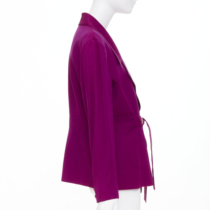 KARL LAGERFELD Vintage purple magenta wool wide lapel belt wrap jacket FR44 2XL