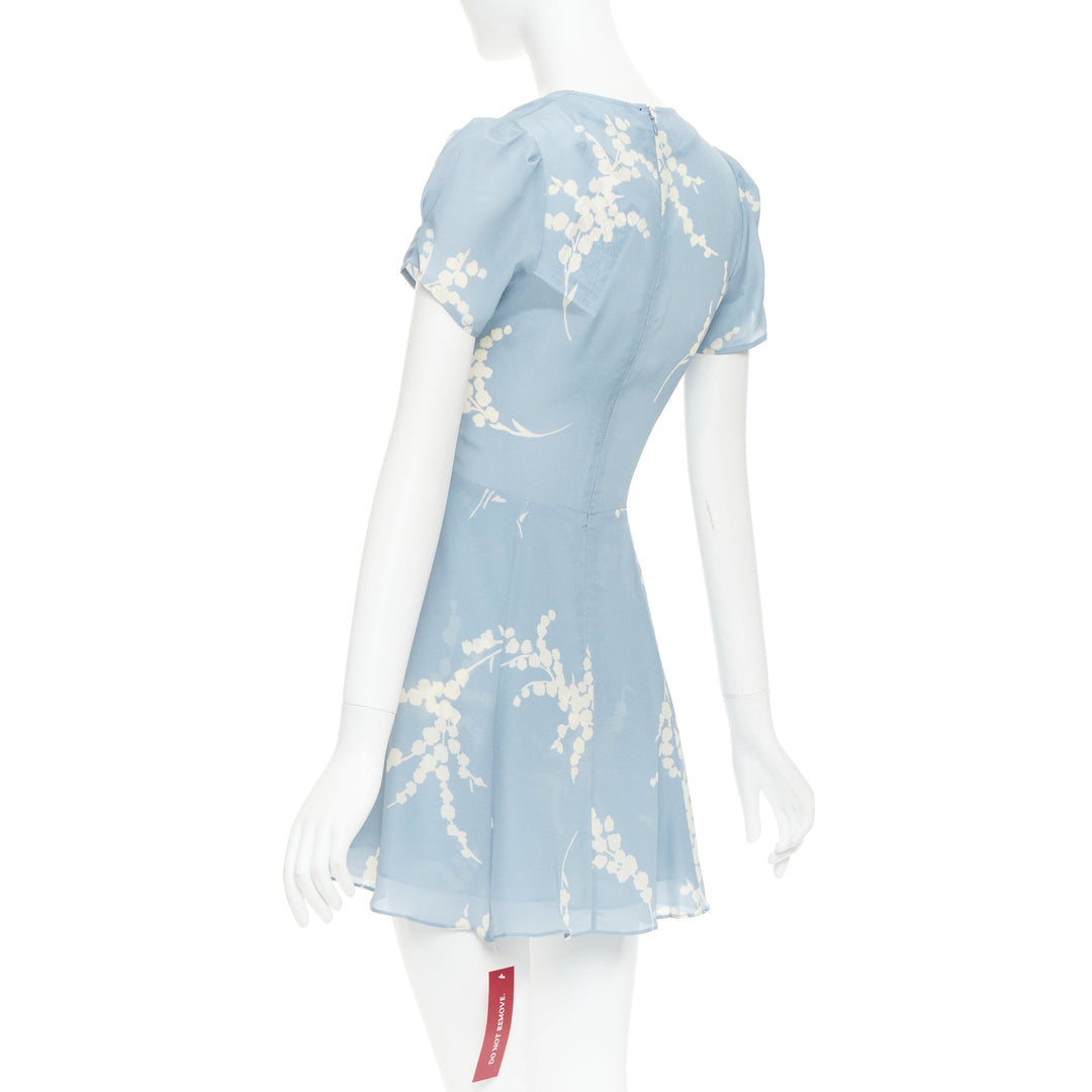 REALISATION Luella 100% silk light blue cream floral print V neck sundress XS