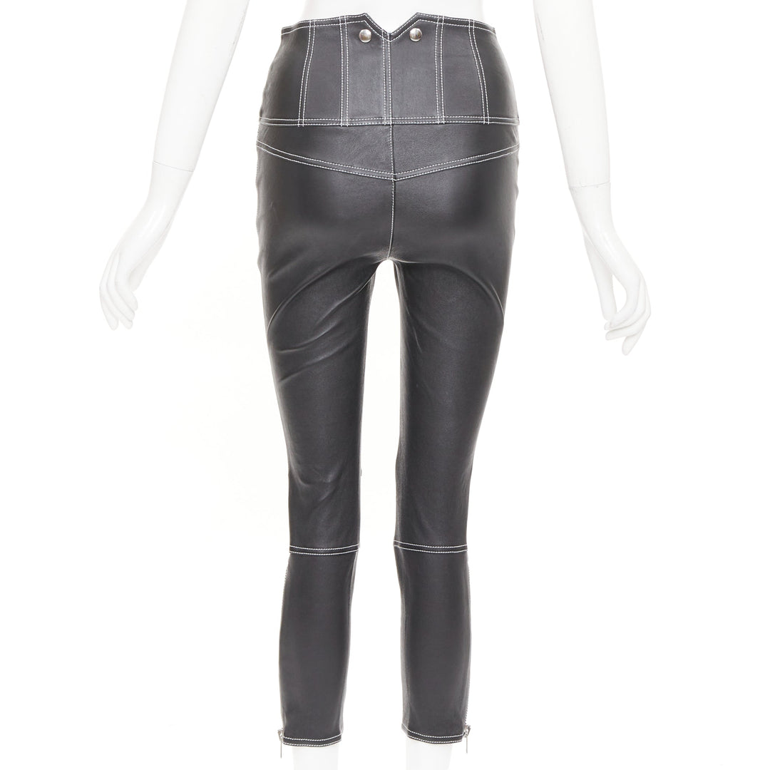 ALEXANDER MCQUEEN 2021 contrast stitch biker corset black leather pants IT38 XS