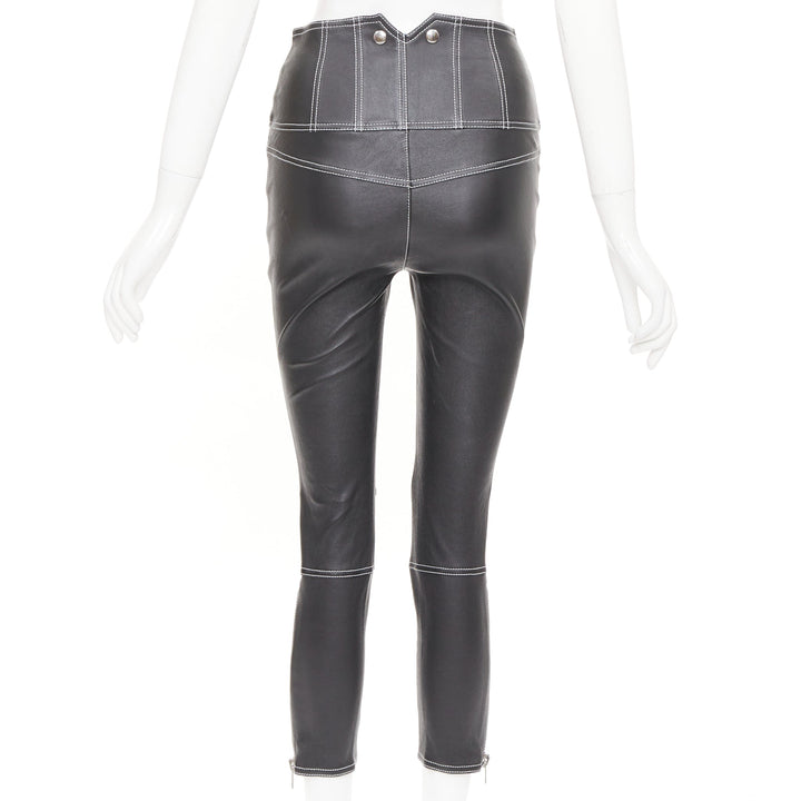 ALEXANDER MCQUEEN 2021 contrast stitch biker corset black leather pants IT38 XS