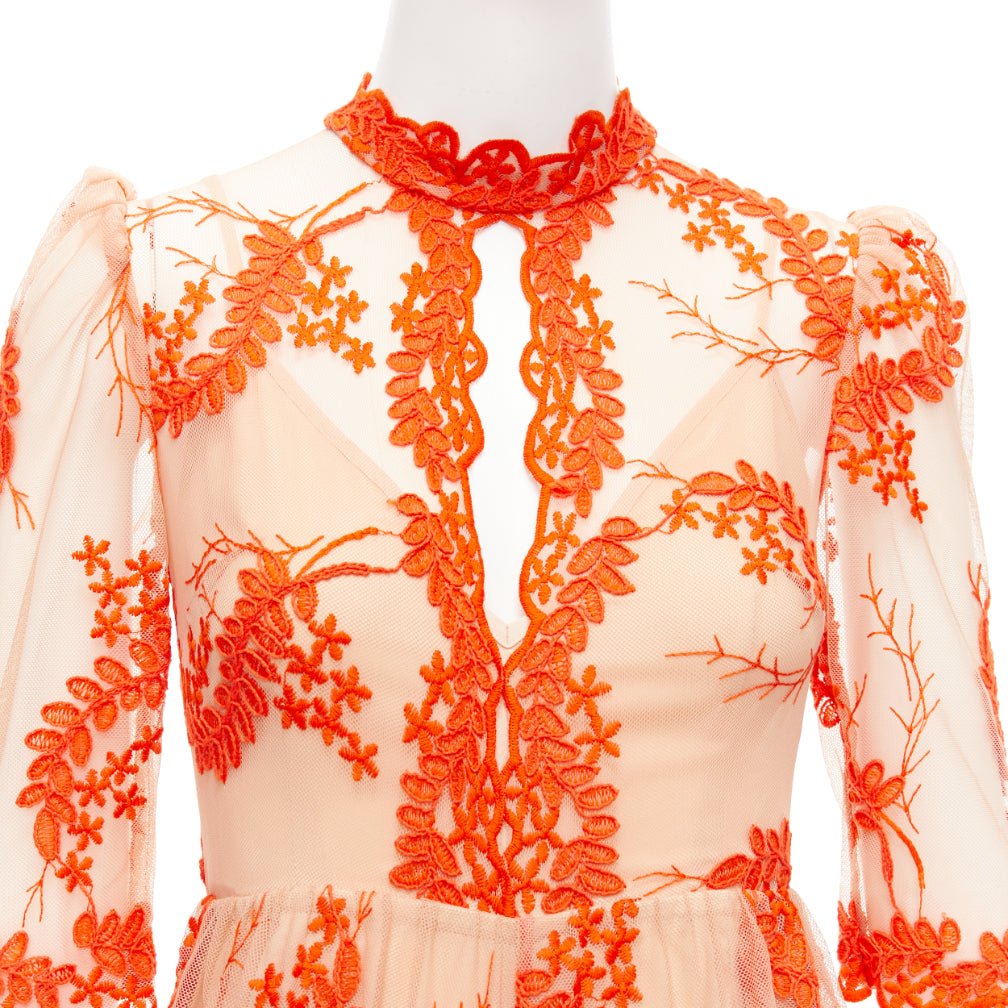 ALICE MCCALL Honeymoon orange lace nude sheer overlay lined romper US6 M