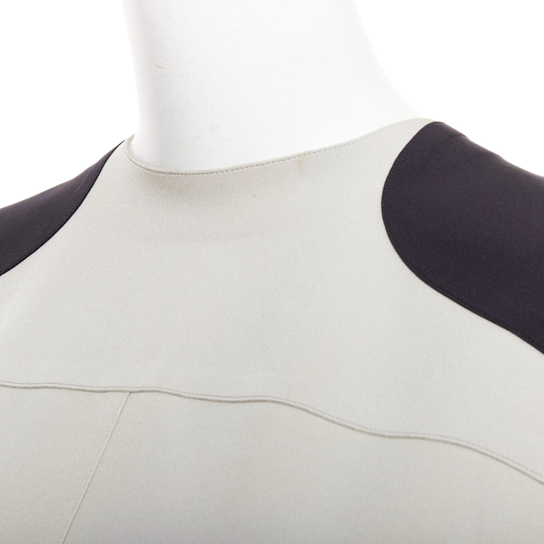 LOUIS VUITTON grey black colorblocked LV canvas peplum top FR38 M
