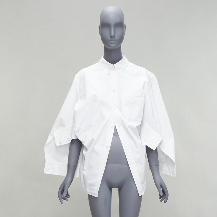 BALENCIAGA 2022 white BB desconstructed kimono sleeve oversized shirt FR36 S