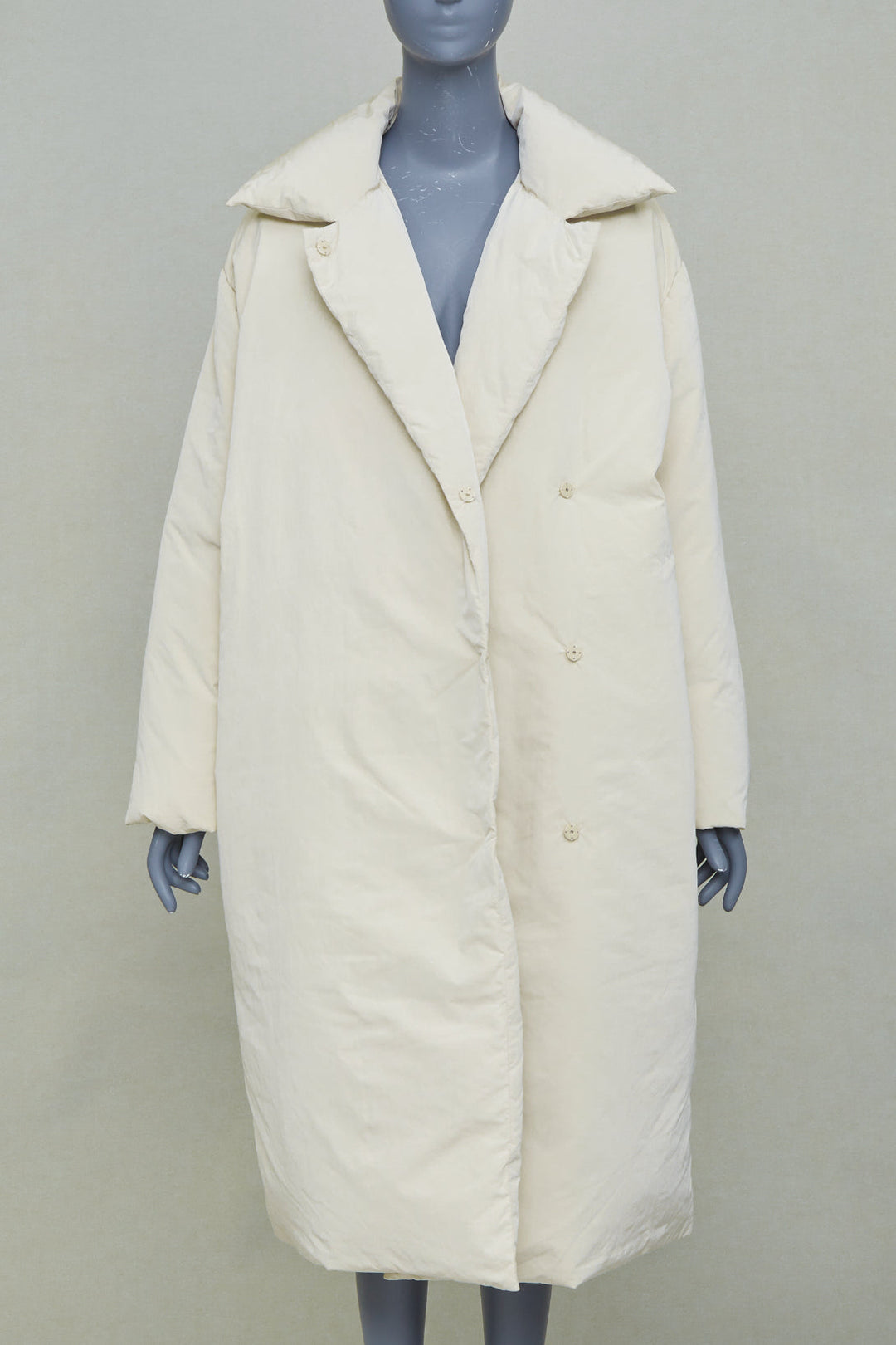 AMOMENTO ivory polyester quilted drawstring waist long padded outerwear coat OS