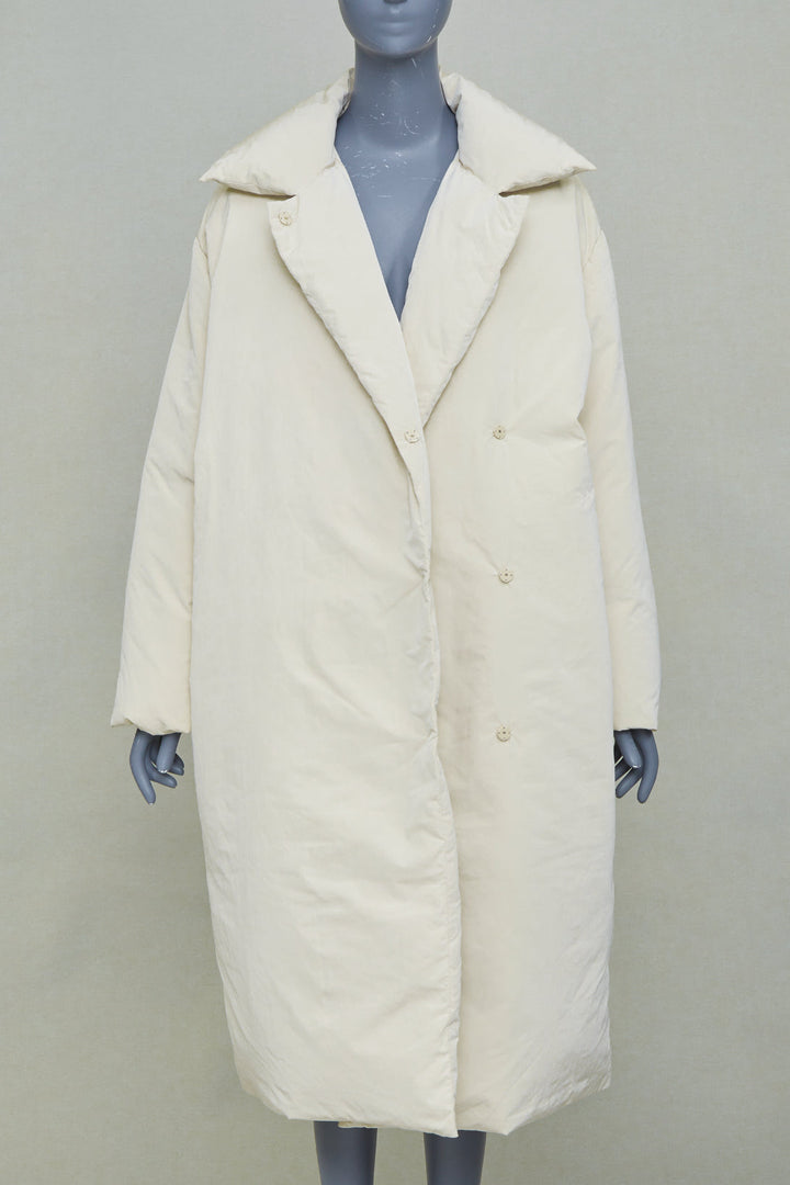 AMOMENTO ivory polyester quilted drawstring waist long padded outerwear coat OS