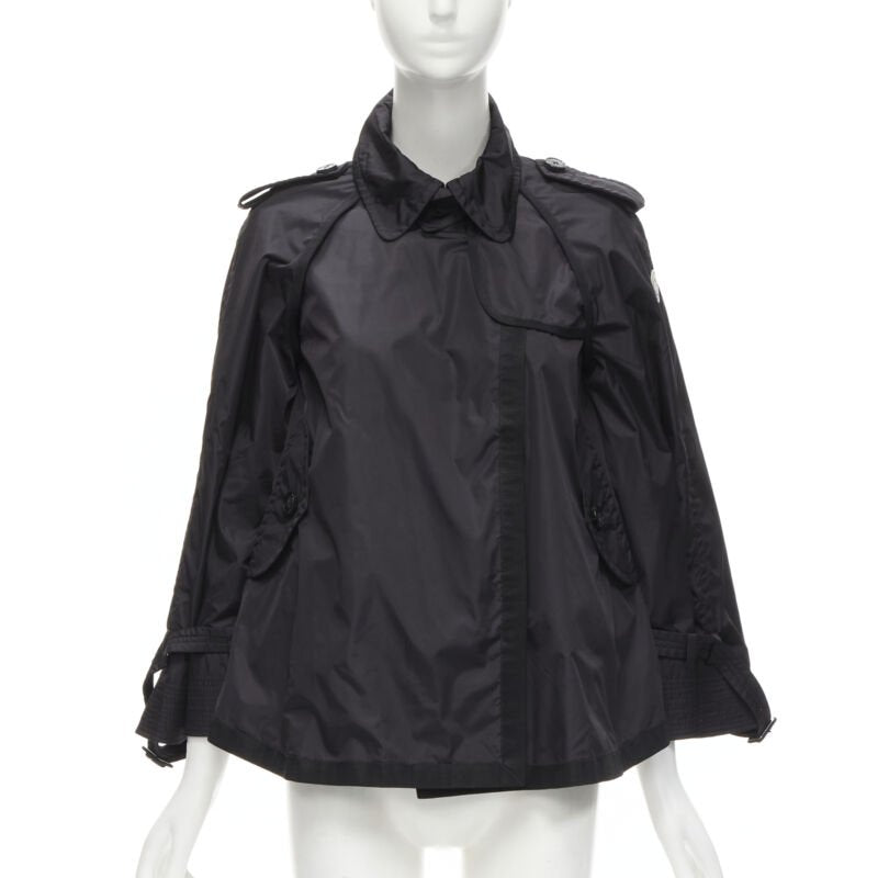 MONCLER Yukiko Giubbotto black snap buttons collared windbreaker poncho Sz.0 XS
