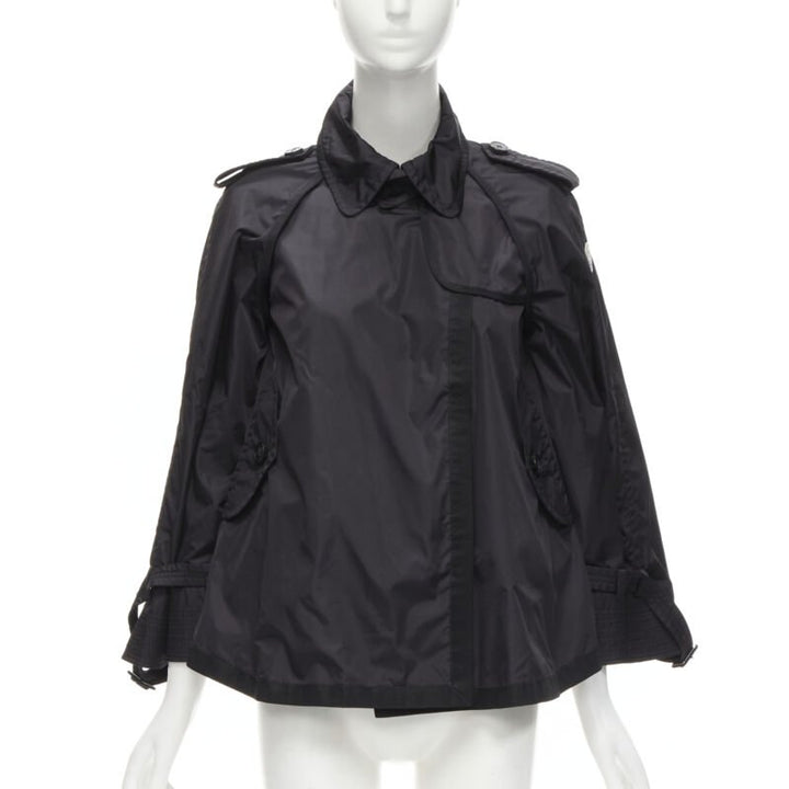 MONCLER Yukiko Giubbotto black snap buttons collared windbreaker poncho Sz.0 XS