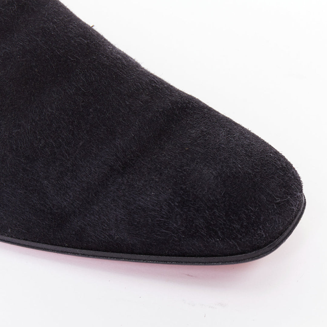CHRISTIAN LOUBOUTIN Dandelion black suede classic minimal slip on loafers EU39.5