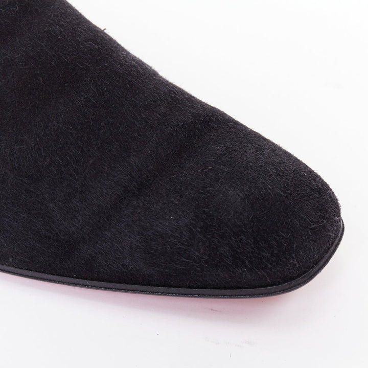 CHRISTIAN LOUBOUTIN Dandelion black suede classic minimal slip on loafers EU39.5