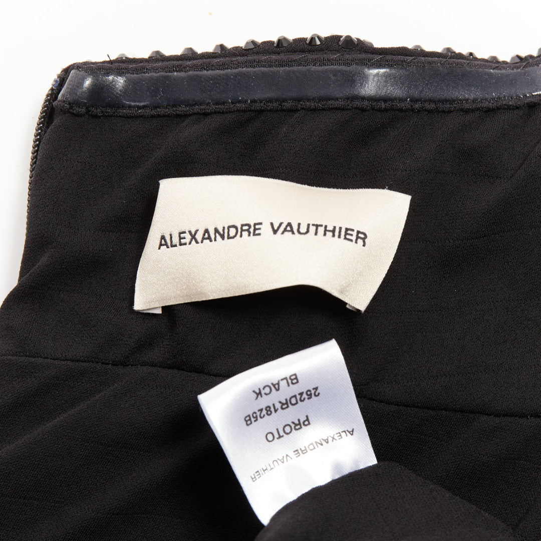 ALEXANDRE VAUTHIER black strass crystal bow tie cut out ruched mini dress