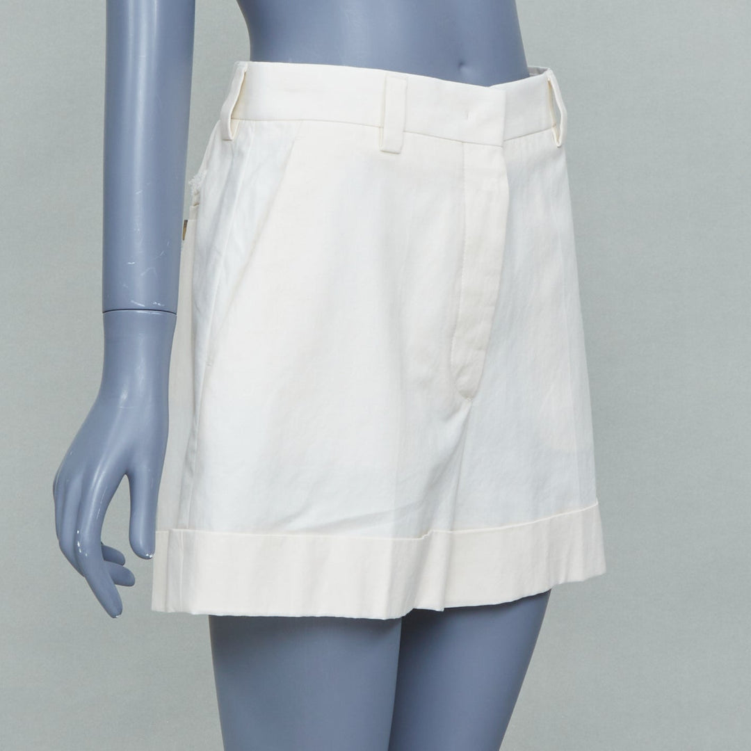 MIU MIU 2023 beige cotton patchwork back logo cuffed casual shorts IT38 XS