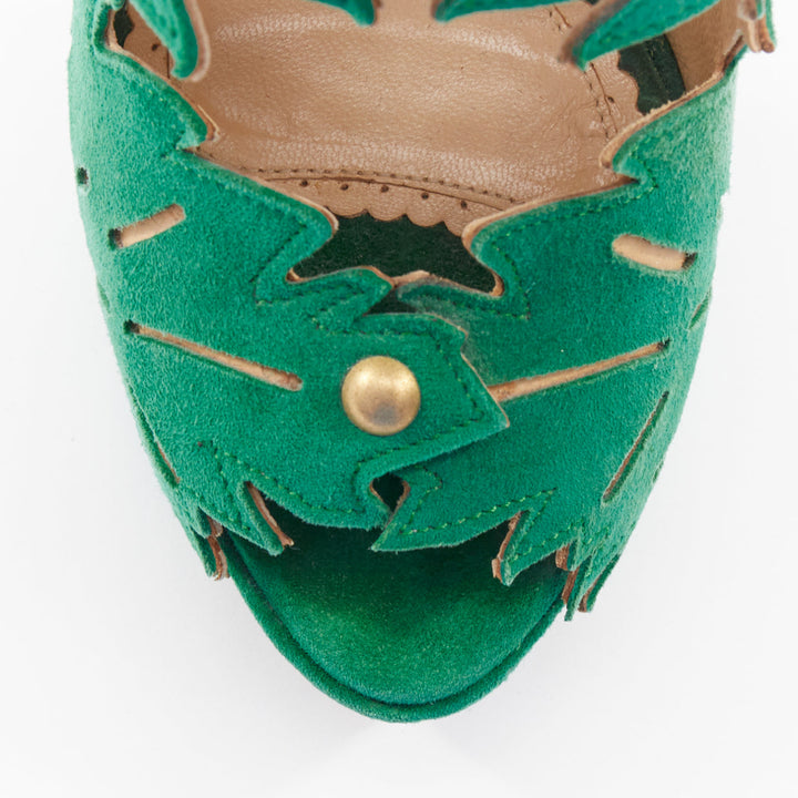 CHARLOTTE OLYMPIA 2010 Eve Tropical Leaf Suede platform sandals EU35