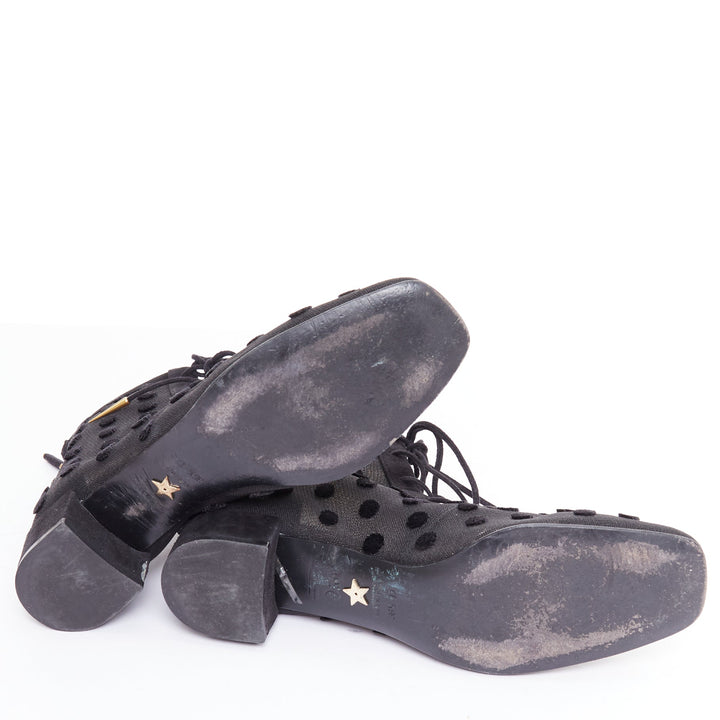 DIOR Naughtily-D black polka dot mesh gold tip ankle boots EU36.5