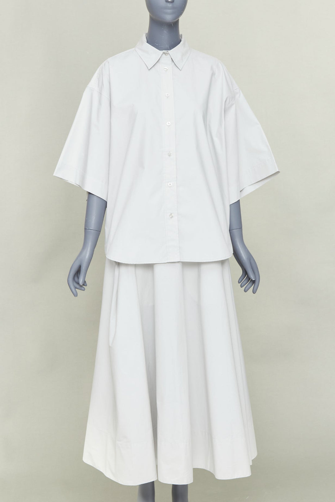 REMAIN Wind Chime light grey organic cotton oversized shirt skirt set FR36 S