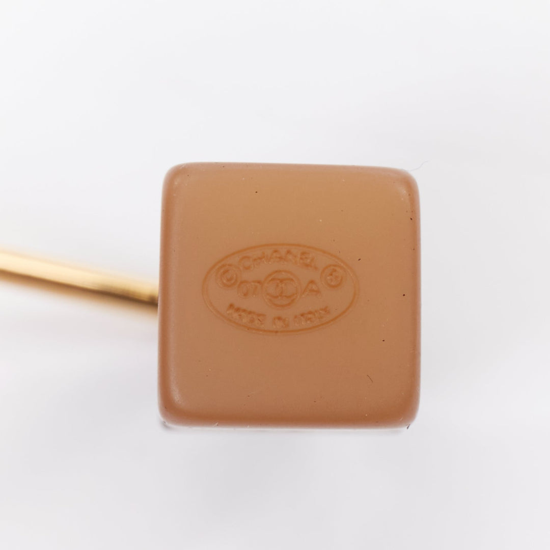 CHANEL 07A Camellia Lipstick CC logo nude black gold resin purse hook
