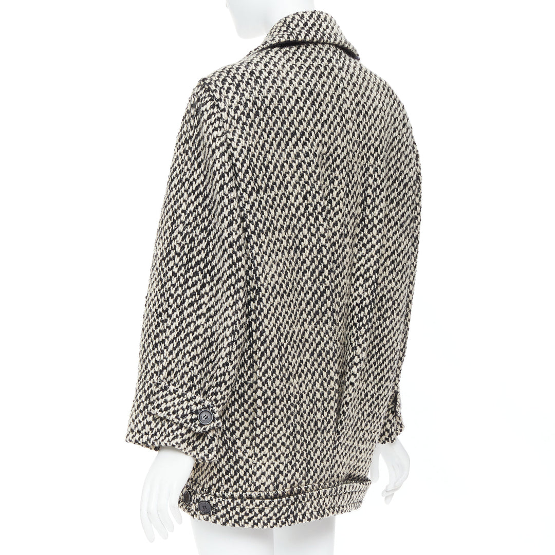 SAINT LAURENT 2022 Runway grey tweed power shoulder oversized coat FR42 XL