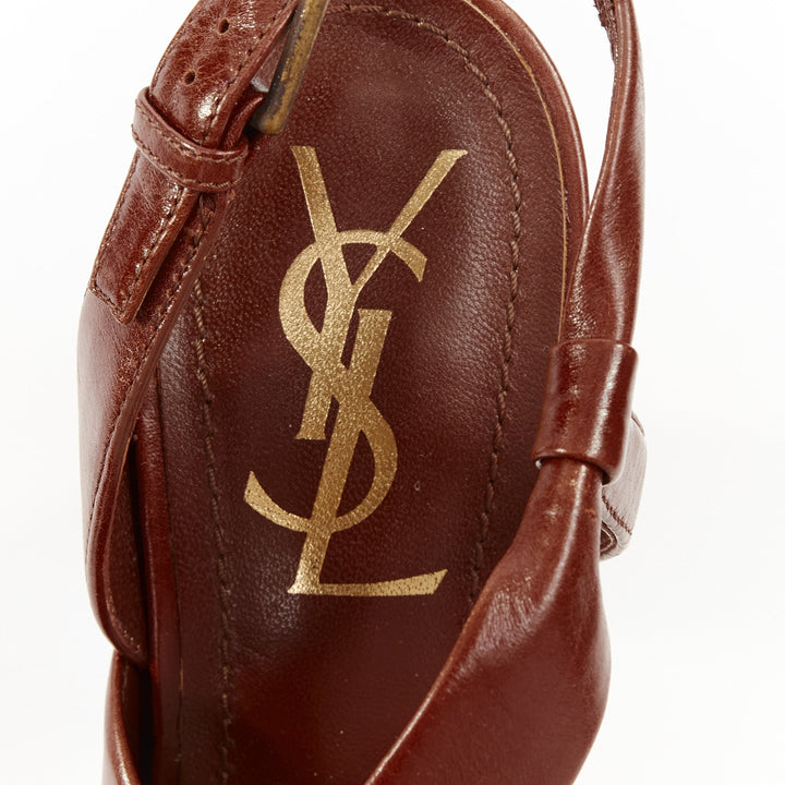 SAINT LAURENT Bianca smooth amber brown leather crossover sandals EU36.5 US6.5