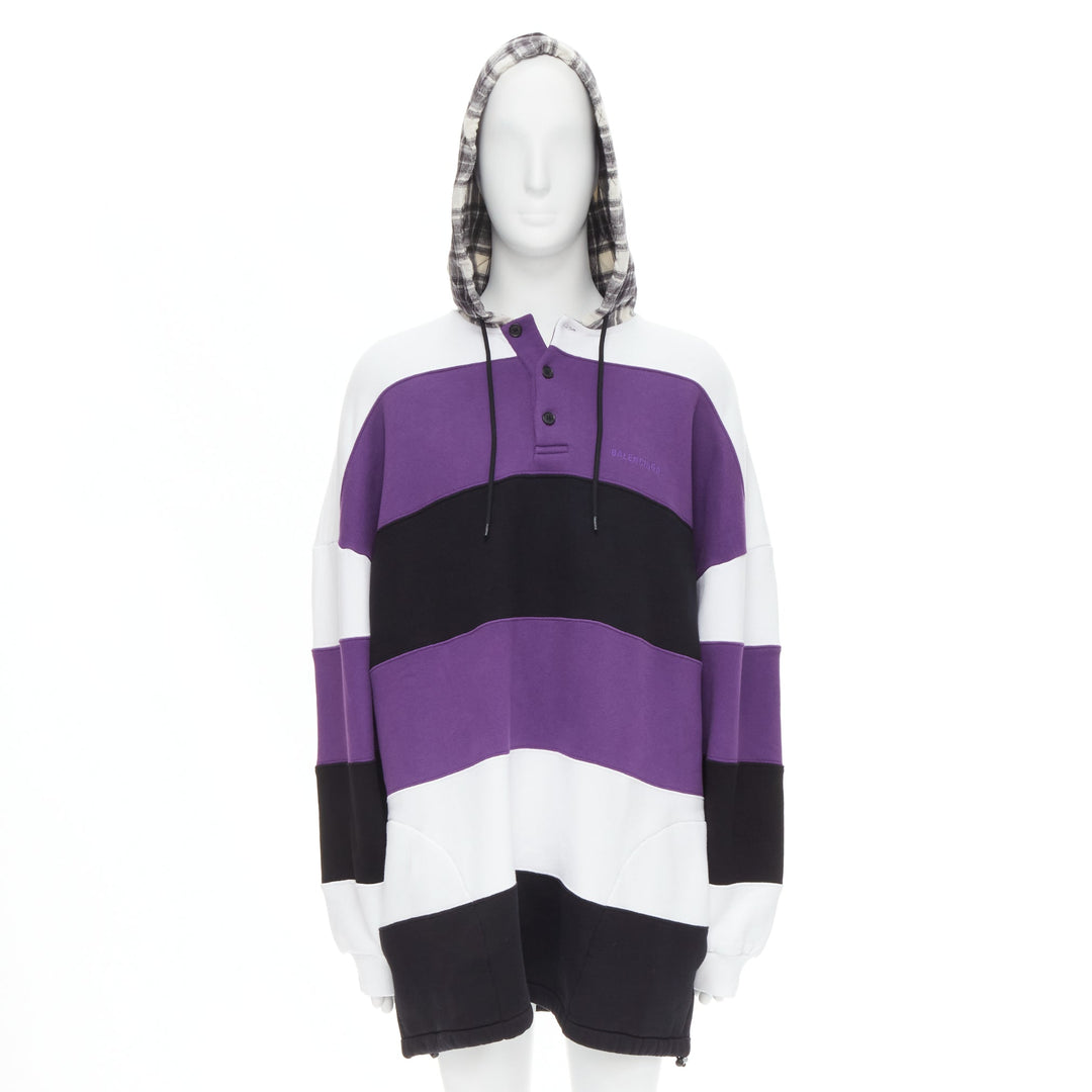 Male mannequin wearing Balenciaga by Demna 556137 TDV32 6487 Purple Cotton Men Hoodies in Size  L | Available at JHROP