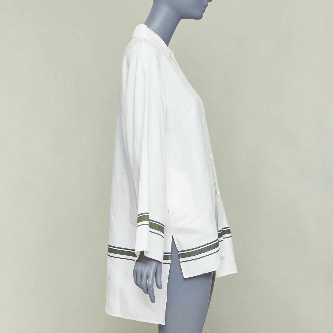 BACCA cream green cotton silk striped asymmetric oversized overshirt IT36 S