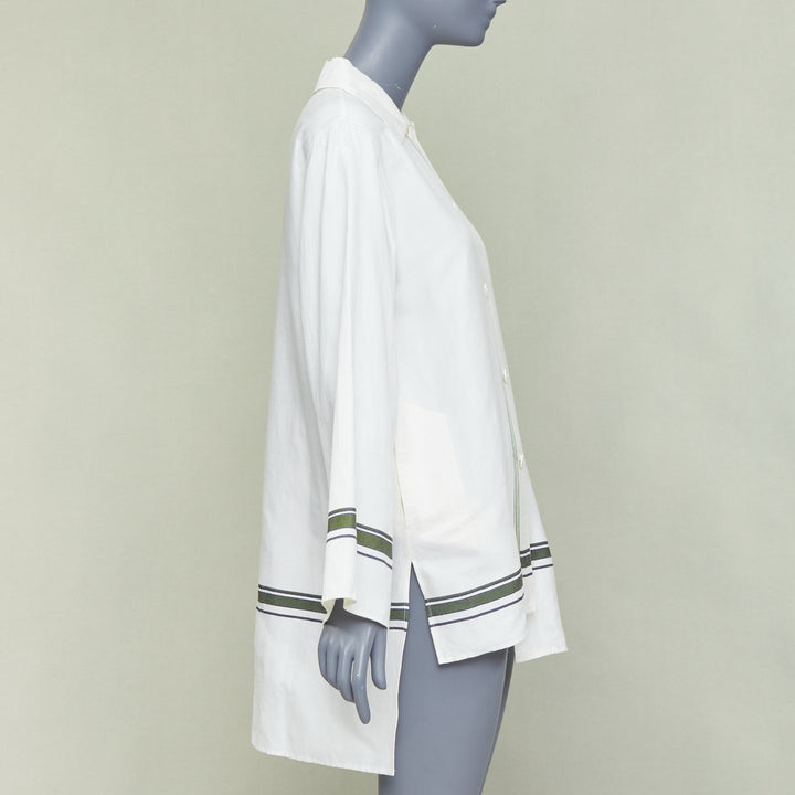 BACCA cream green cotton silk striped asymmetric oversized overshirt IT36 S