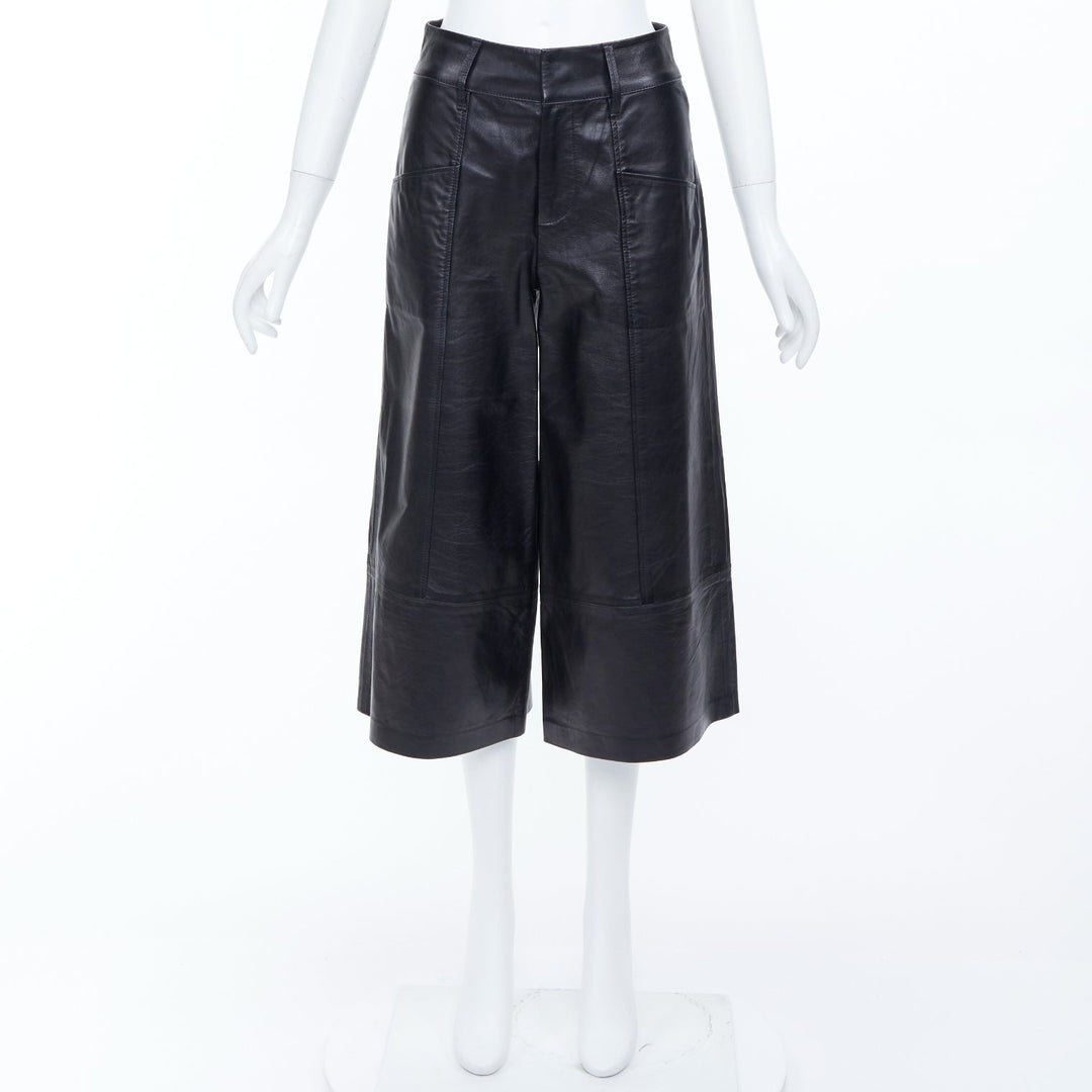 FRAME LWLT0105 black lambskin leather mid rise wide leg trouser shorts 25"