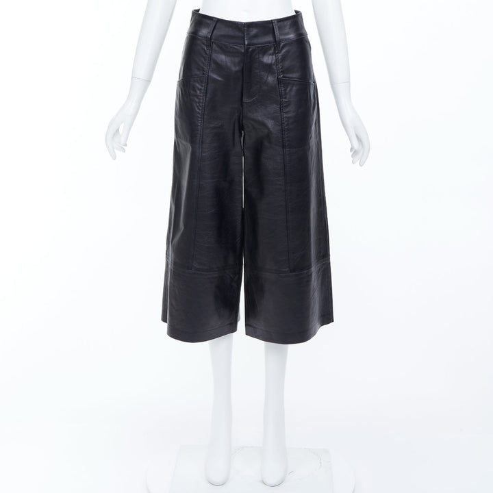 FRAME LWLT0105 black lambskin leather mid rise wide leg trouser shorts 25"