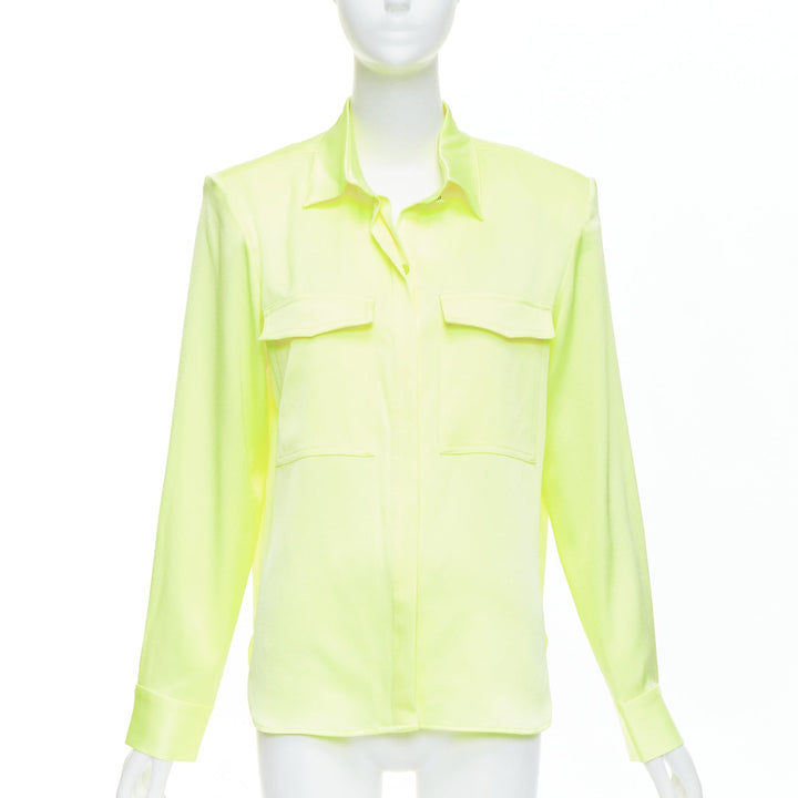 ALEX PERRY neon yellow padded shoulder button down overshirt UK8 S