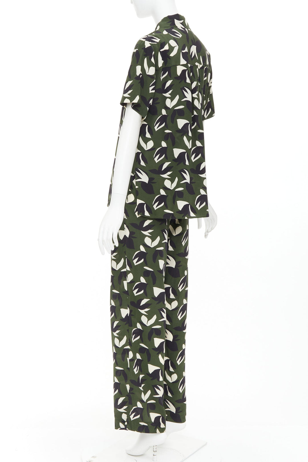 MATTEAU  100% silk  green black geometric print shirt pant set UK6 XS