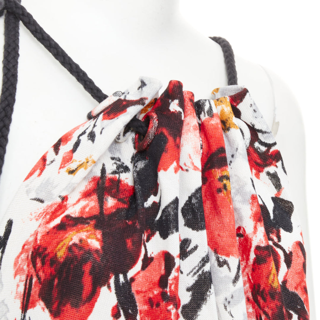 BALENCIAGA 2007 floral print rope drawstring halter shift cocktail dress FR36 S