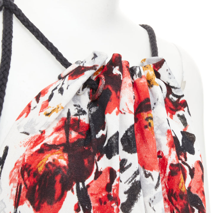 BALENCIAGA 2007 floral print rope drawstring halter shift cocktail dress FR36 S