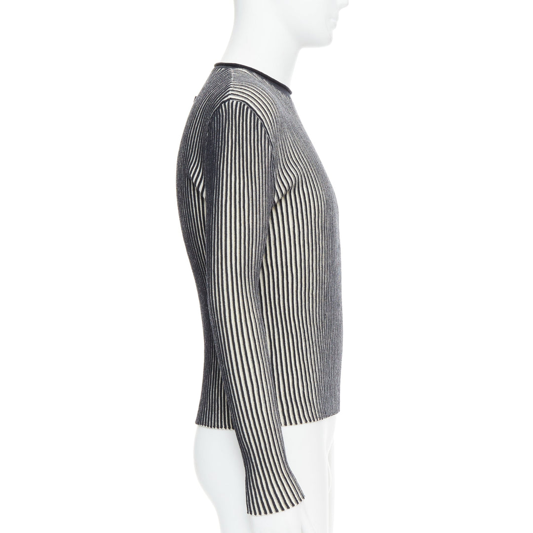 JEAN PAUL GAULTIER MAILLE HOMME 100% virgin wool white navy ribbed top M