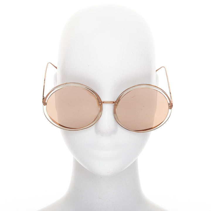 LINDA FARROW LFL4579 rose gold brown ombre clear oversized round sunglasses