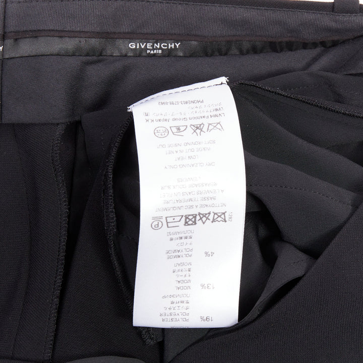 GIVENCHY black silk ribbon fringe trim wide leg trousers