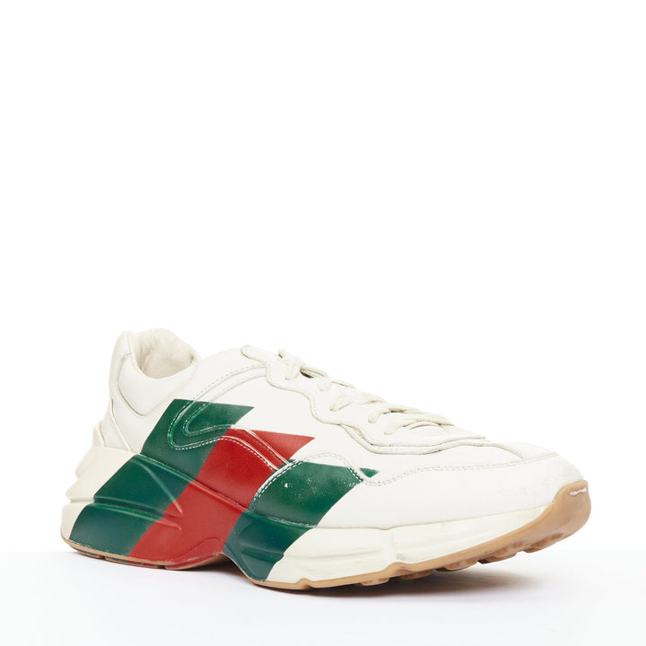 GUCCI Rhyton off white green red web print chunky sneakers UK8.5 EU42.5