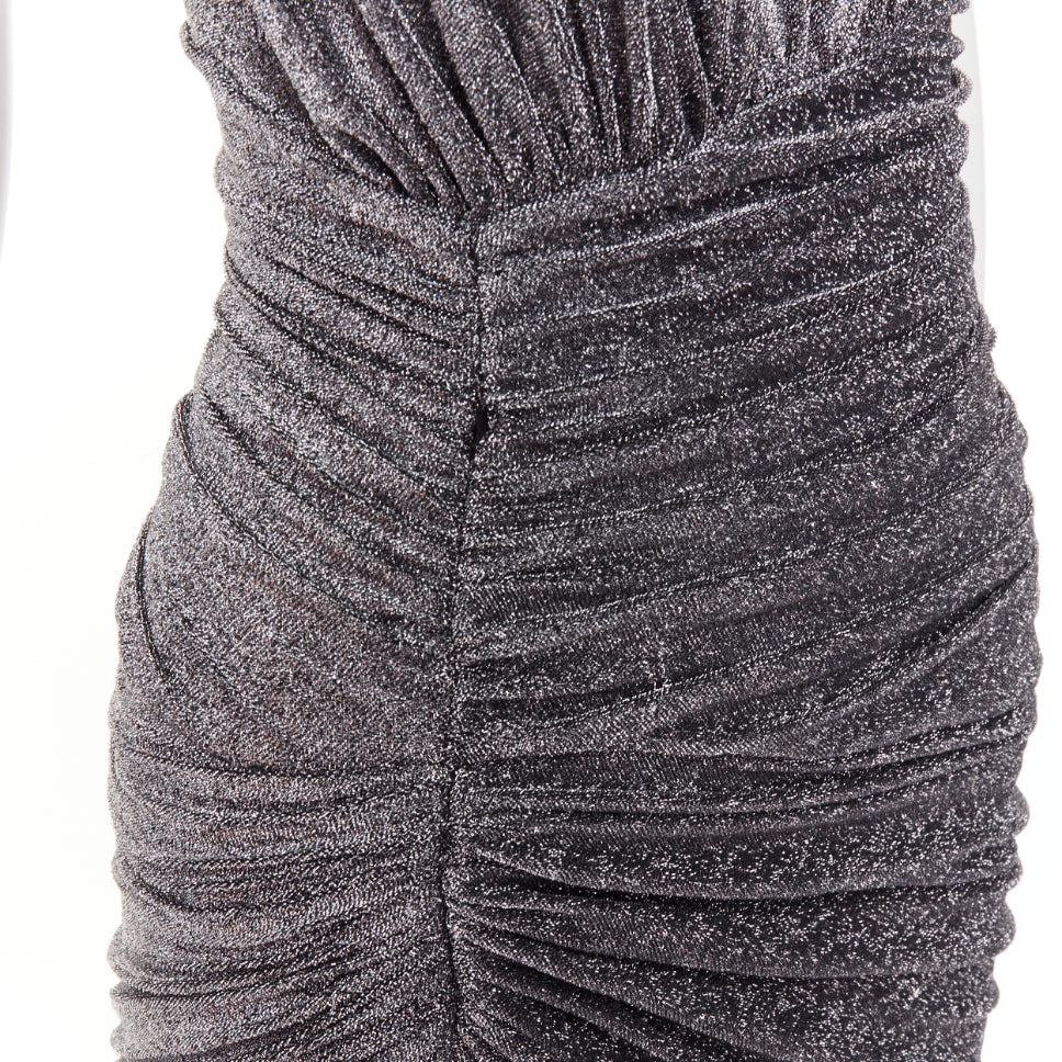 ALEXANDRE VAUTHIER metallic silver lurex knit ruched backless halter dress