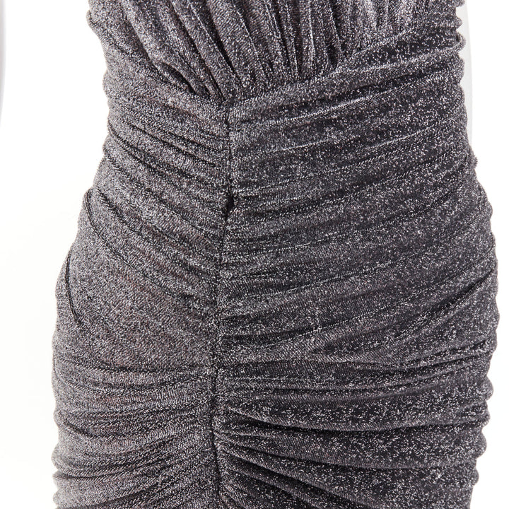 ALEXANDRE VAUTHIER metallic silver lurex knit ruched backless halter dress