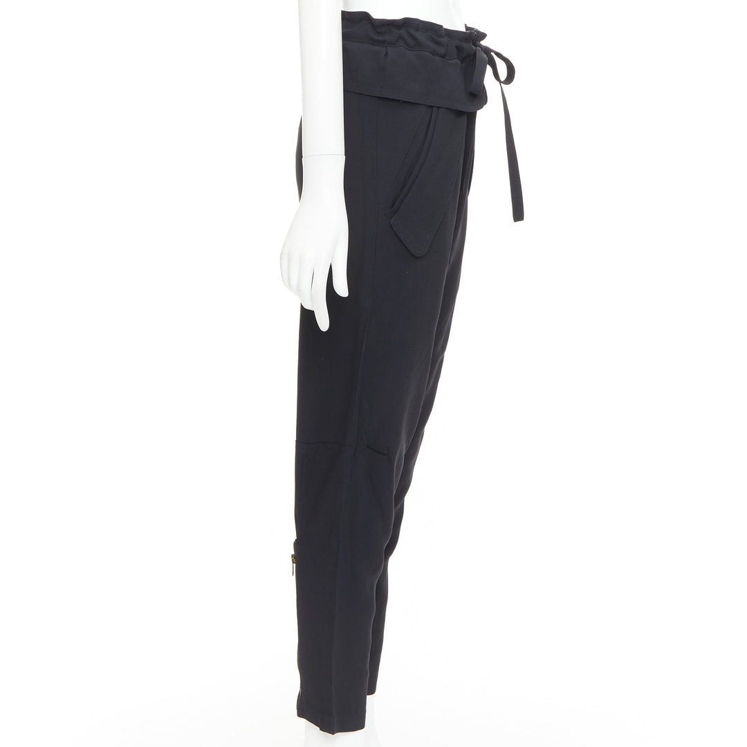 CHLOE black cady flap pocket bow front paperbag cropped harem trousers