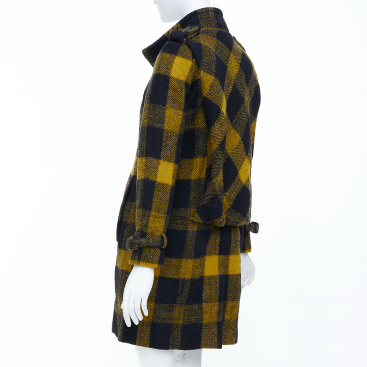 BURBERRY Prorsum yellow punk tartan plaid wool double breasted coat IT40 S