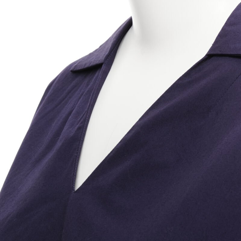 MARNI purple cotton curved seam V-neck oversized boxy polo shirt top IT44 M