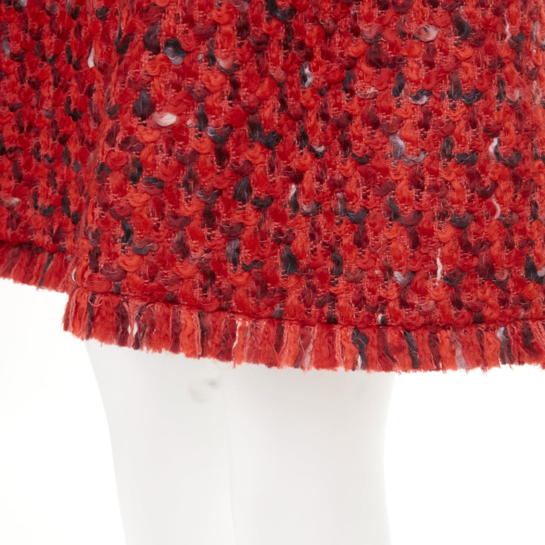 OSCAR DE LA RENTA F17 Boucle tweed red wool cotton silk lined flare dress US6 M