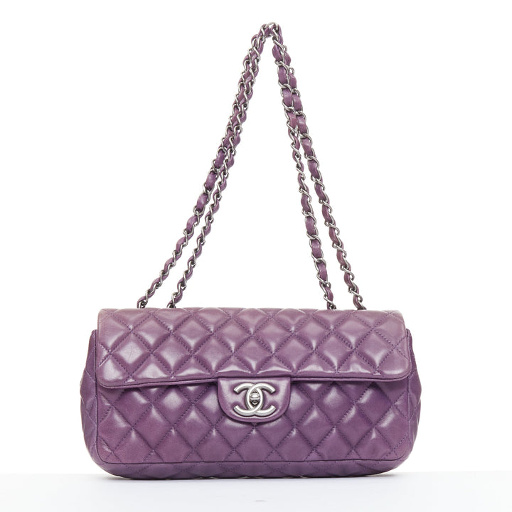 CHANEL 2008 Vintage Double Flap eggplant purple quilted lambskin bag
