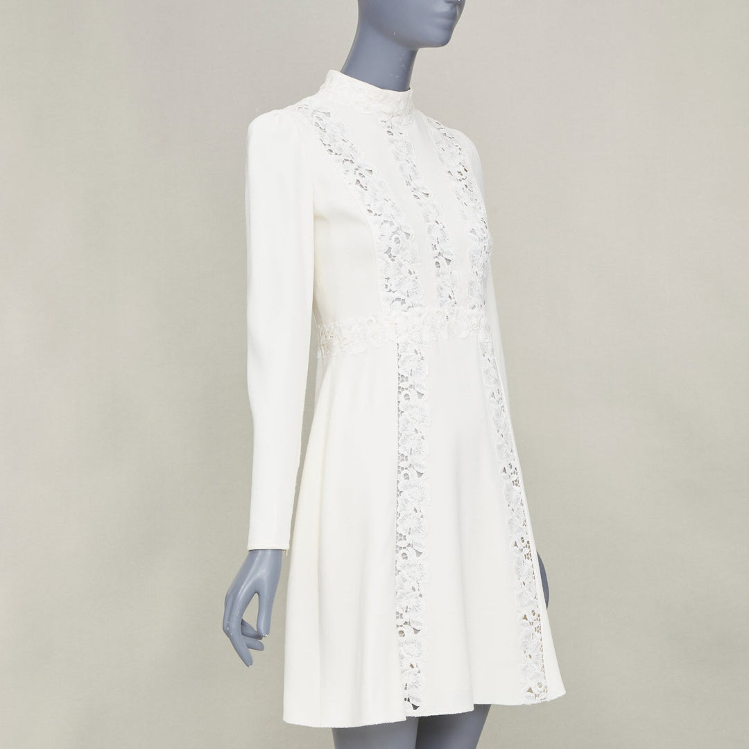 GIAMBATTISTA VALLI 2018 floral lace insert ivory viscose shift dress IT40 XS