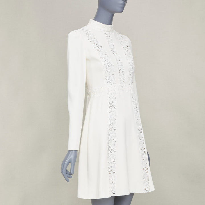 GIAMBATTISTA VALLI 2018 floral lace insert ivory viscose shift dress IT40 XS