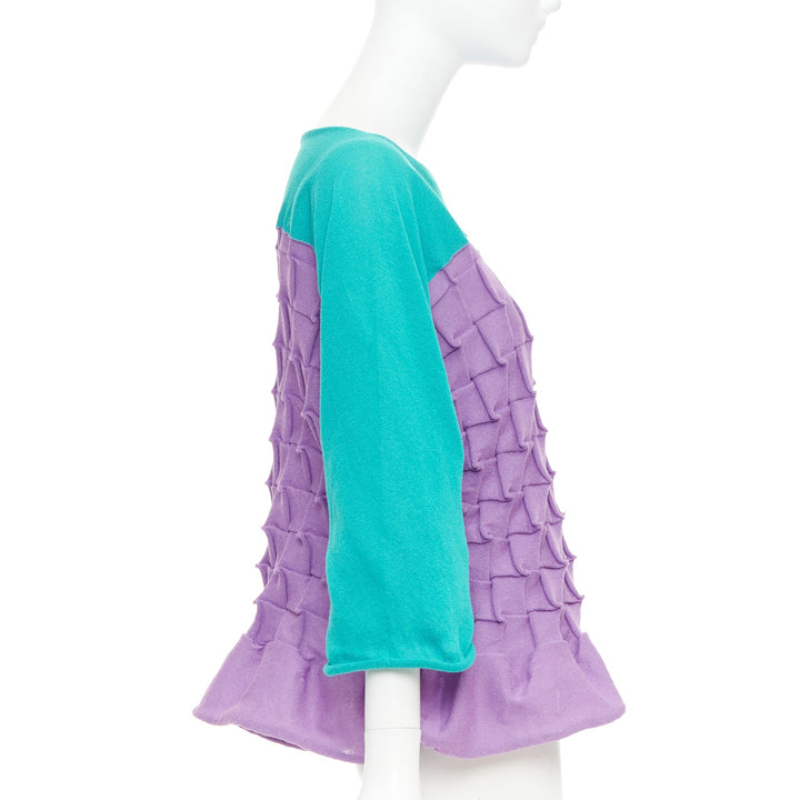 ISSEY MIYAKE purple green cotton bateau weave pleated sweater JP2 M