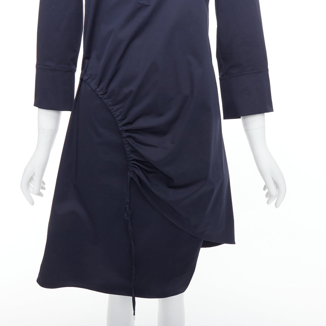 CHRISTIAN DIOR navy cotton beaded crest badge button down dress FR36 S