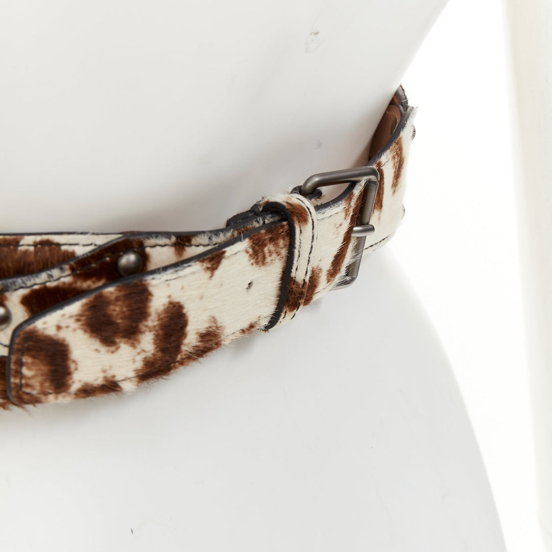 ALAIA cream brown animal print pony hair architectural waist corset belt 65cm